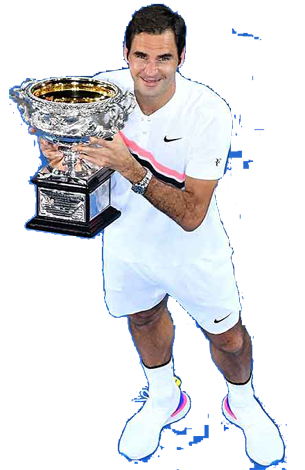 roger federer grand slam 20 shower with grand slam winner cups